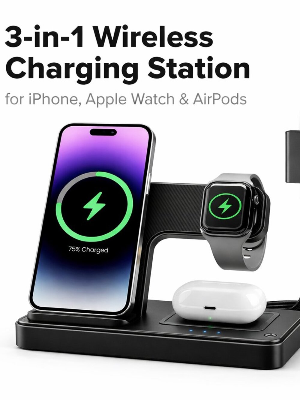 3-in-1 Wireless Charger Stand for iPhone 17/16/15/14, Apple Watch & AirPods